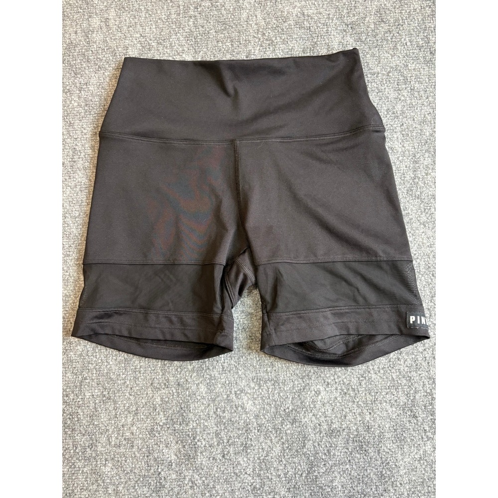 Pink Victoria's Secret Ultimate Black Mesh Panel Biker Shorts Medium
